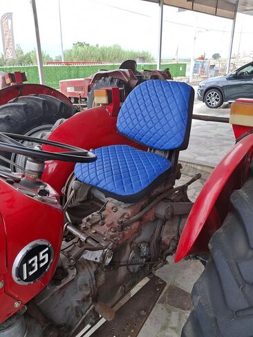 Heavy Duty Tractor Seat Cover Durable Impertex Quilting for Tractors & Forklifts, Lawn Mower (Black Leather-Red Stitched) in Saudi Arabia