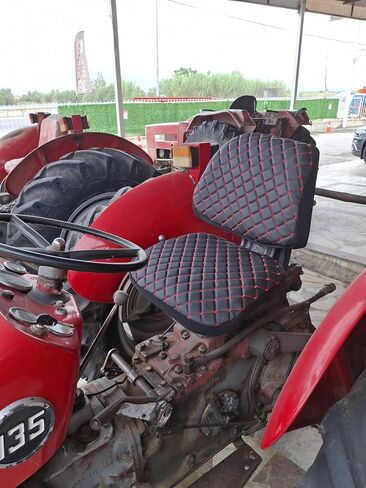Heavy Duty Tractor Seat Cover Durable Impertex Quilting for Tractors & Forklifts, Lawn Mower (Black Leather-Red Stitched) in Saudi Arabia