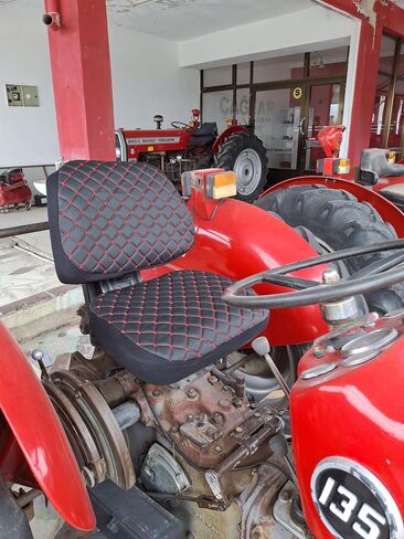 Heavy Duty Tractor Seat Cover Durable Impertex Quilting for Tractors & Forklifts, Lawn Mower (Black Leather-Red Stitched) in Saudi Arabia