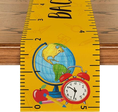 Artoid Mode Globe Clock Clock To School Table Runner ، اليوم الأول من طاولة الطعام في الفصل الدراسي. in Saudi Arabia