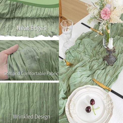 6 حزمة Sage Green Gauze Gauze Cheesecloth Table Runners 10ft (35x120 Inch) - Decor Boho Decor in Kuwait