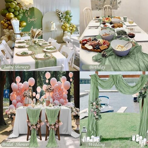 6 حزمة Sage Green Gauze Gauze Cheesecloth Table Runners 10ft (35x120 Inch) - Decor Boho Decor in Kuwait