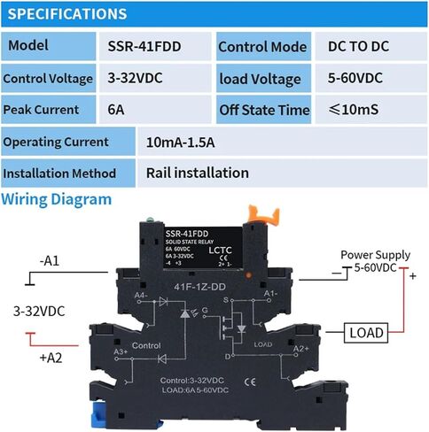 SSR-41FDA SSR-41FDD Slim Relay Board Din Rail Relay Module SSR Terminal Solid State Relay with LED 6A SSR-41FDA SSR-41FDD DC-AC DC- DC 1Pcs(1PCS SSR-41DD) in Saudi Arabia