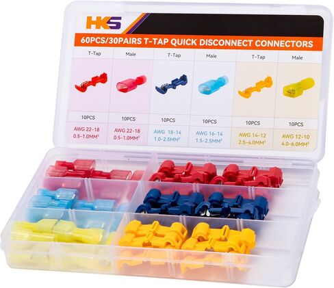 HKS 60pcs/30 أزواج 22-12 موصل سلك AWG T-TAP-قطع لصق سريع-أطراف التغريد الذاتي الكهربائية طقم تجعيد السيارات معزول in Saudi Arabia