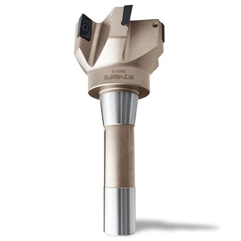 R8 Shank End Mill 2-1/2 "القطر 90 درجة عالية من طحن الطحن مع 6 APKT1604 إدراج كربيد (6-1/8" الطول الكلي) in Kuwait