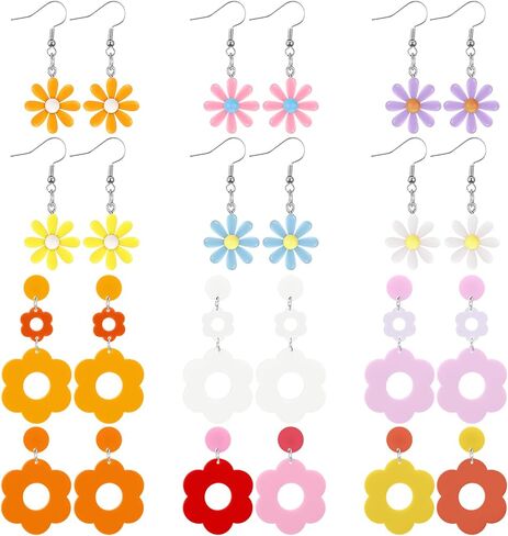 Misdary 12 Pairs Daisy Flower Earrings for Women Cute Dangle Summer Drop Earrings Jewelry Gifts in Saudi Arabia