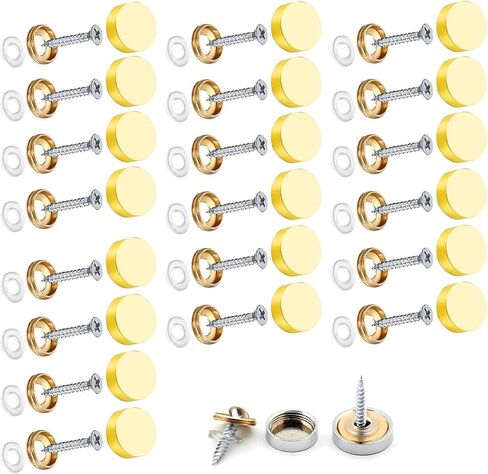 24pcs Mirror Screws, 10mm Stainless Steel Polished Stainless Steel Nails Cap with Washer, Decorative Brass Cover Brushed for Furniture Fittings Glass Signs Tables Bath Plates Wardrobes, Black in Kuwait