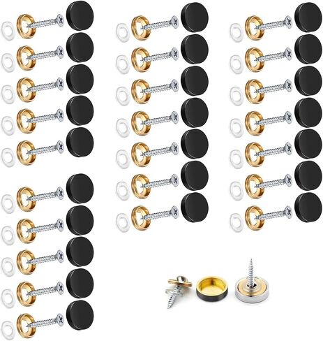 24pcs Mirror Screws, 10mm Stainless Steel Polished Stainless Steel Nails Cap with Washer, Decorative Brass Cover Brushed for Furniture Fittings Glass Signs Tables Bath Plates Wardrobes, Black in Kuwait