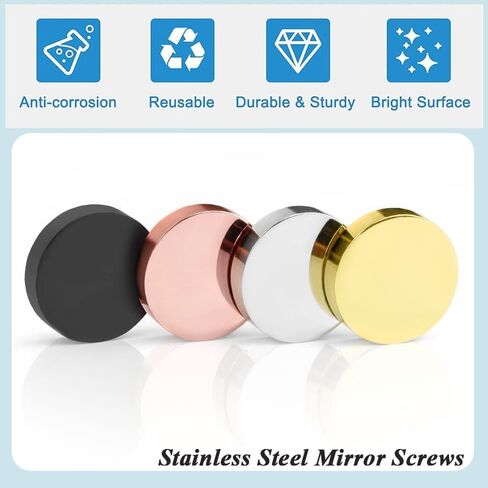 24pcs Mirror Screws, 10mm Stainless Steel Polished Stainless Steel Nails Cap with Washer, Decorative Brass Cover Brushed for Furniture Fittings Glass Signs Tables Bath Plates Wardrobes, Black in Kuwait