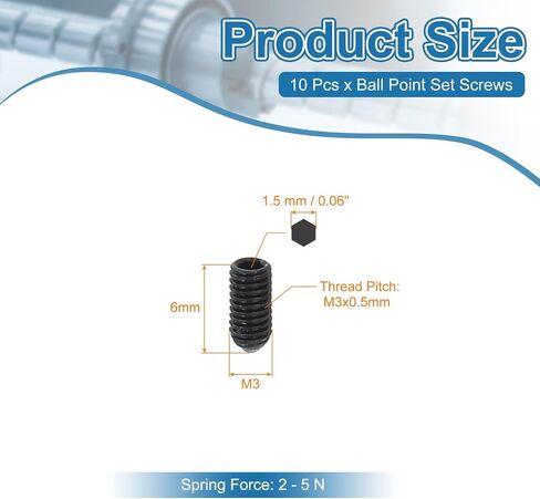 PATIKIL M10x16mm Ball Point Set Screws, 10 Pcs Carbon Steel Hex Socket Spring Plungers Grub Screw for Industrial Machine Home Furniture Workplaces, Black in Saudi Arabia