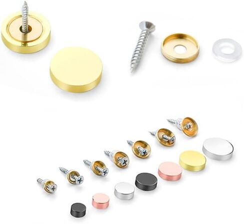 24pcs Mirror Screws, 10mm Stainless Steel Polished Stainless Steel Nails Cap with Washer, Decorative Brass Cover Brushed for Furniture Fittings Glass Signs Tables Bath Plates Wardrobes, Black in Kuwait