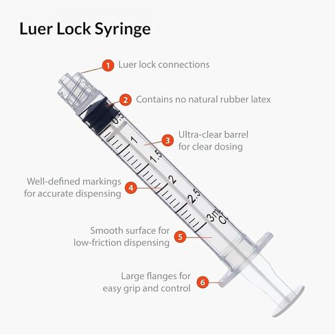 Generic 100 Pack Disposable Syringes with Needle and Cap, 3ml, 3cc, 22 Guage, 1 Inch Needle, Luer Lock, 100 Count Individually Wrapped 22G Needle Syringe in Saudi Arabia