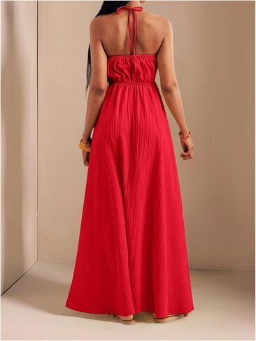 SOLY HUX Women's Summer Halter Maxi Dress Sleeveless V Neck Split A Line Flowy Long Dresses Vacation Sundress in Saudi Arabia