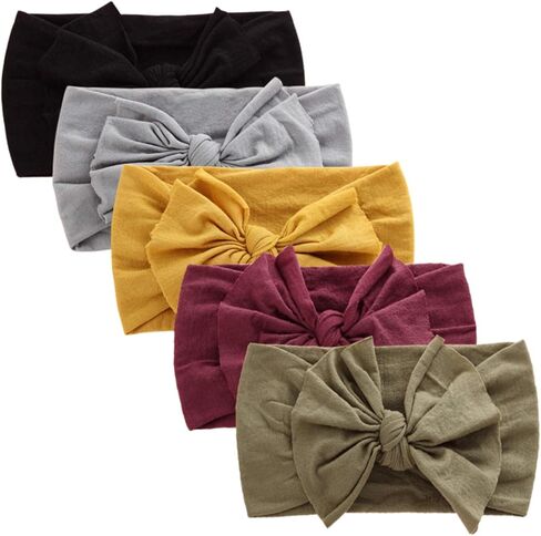 DRESHOW BQUBO Handmade Baby Headbands Soft & Stretchy Hair Bands with Bows Nylon Bows Hairbands for Girls Newborn Infant Toddlers Hair Accessories 5 pack in Saudi Arabia