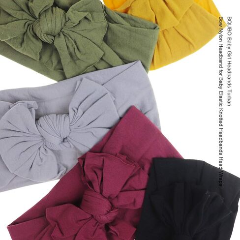 DRESHOW BQUBO Handmade Baby Headbands Soft & Stretchy Hair Bands with Bows Nylon Bows Hairbands for Girls Newborn Infant Toddlers Hair Accessories 5 pack in Saudi Arabia