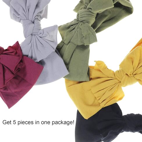 DRESHOW BQUBO Handmade Baby Headbands Soft & Stretchy Hair Bands with Bows Nylon Bows Hairbands for Girls Newborn Infant Toddlers Hair Accessories 5 pack in Saudi Arabia