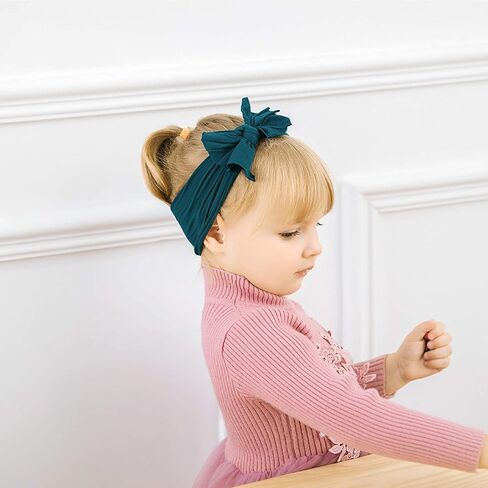 DRESHOW BQUBO Handmade Baby Headbands Soft & Stretchy Hair Bands with Bows Nylon Bows Hairbands for Girls Newborn Infant Toddlers Hair Accessories 5 pack in Saudi Arabia
