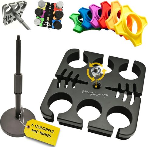 Multi Microphone Holder Cable Hanger & Organizer for Mic Stand - Square Tray Attachment holds up to 6 mics On Stage Organizer and Display - 6 Anti-roll Rings Included in Kuwait