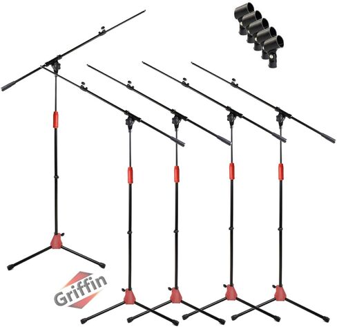 Griffin 5 Pack Mic Boom يقف مع مقاطع الأسلحة ومقاطع الميكروفون (سلسلة Stagelock) - حوامل ترايبود قابلة للتعديل للاستوديو ، DJ ، استخدام الكاريوكي in Saudi Arabia