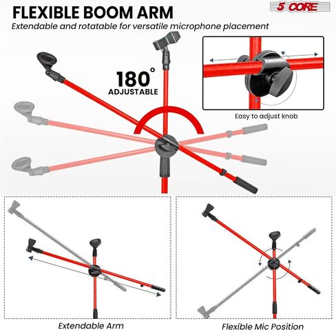 5 Core MIC Stand Floor ارتفاع عالمي لارتفاع ميكروفون ثلاثيات قابلة للتعديل يحمل 2 ميكروفات W موسعة ذراع بومب من التلسكوب المحمولة للاستوديو على المسرح الأصفر - MS DBL G ylw in Saudi Arabia