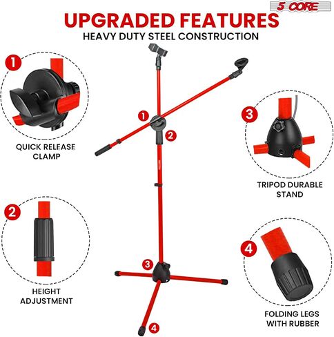 5 Core MIC Stand Floor ارتفاع عالمي لارتفاع ميكروفون ثلاثيات قابلة للتعديل يحمل 2 ميكروفات W موسعة ذراع بومب من التلسكوب المحمولة للاستوديو على المسرح الأصفر - MS DBL G ylw in Saudi Arabia