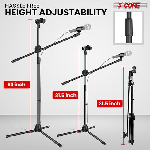 5 Core MIC Stand Floor ارتفاع عالمي لارتفاع ميكروفون ثلاثيات قابلة للتعديل يحمل 2 ميكروفات W موسعة ذراع بومب من التلسكوب المحمولة للاستوديو على المسرح الأصفر - MS DBL G ylw in Kuwait