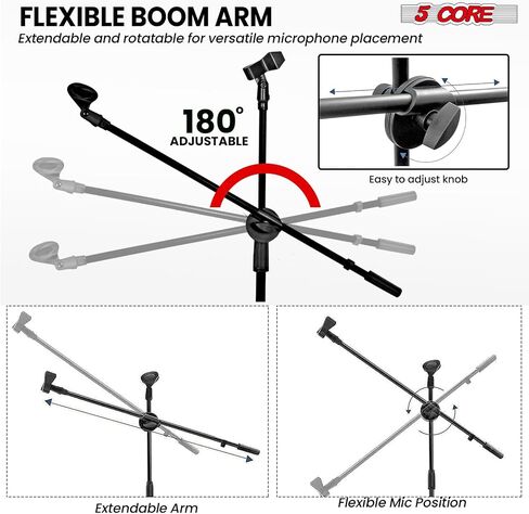 5 Core MIC Stand Floor ارتفاع عالمي لارتفاع ميكروفون ثلاثيات قابلة للتعديل يحمل 2 ميكروفات W موسعة ذراع بومب من التلسكوب المحمولة للاستوديو على المسرح الأصفر - MS DBL G ylw in Kuwait