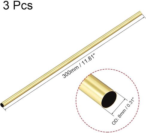 #US 3Pcs Brass Round Tube 300mm Length 8mm OD 0.2mm Wall Thickness Seamless Straight in Saudi Arabia