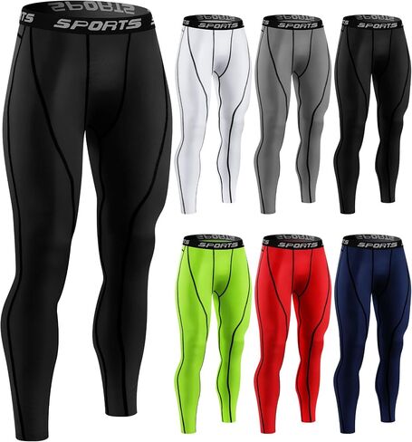 6 Pcs Men's Compression Pants Athletic Running Tights Rapid Dry Men's Leggings for Sports Thermal Base Layer Bottoms for Basketball Yoga Workout, 6 Colors, L Multicolor in Saudi Arabia