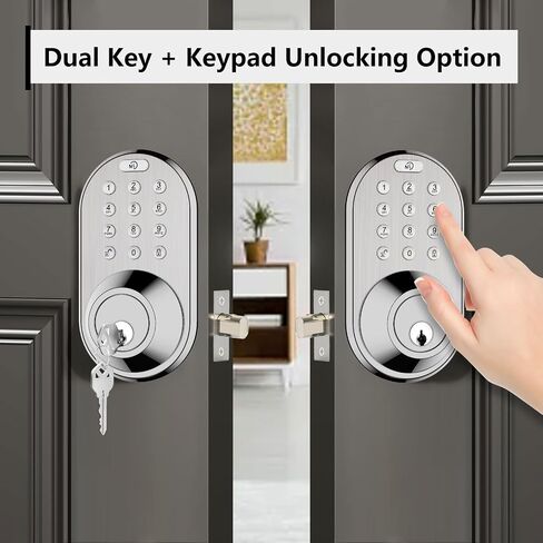 قفل باب لوحة المفاتيح بدون مفتاح - رمز رقمي إلكتروني ذكي ترقيته Deadbolt للأبواب الأمامية مع مفاتيح ، قفل واحد لللمس ، وتثبيت سهل (Satin Nickel) in Saudi Arabia