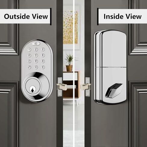 قفل باب لوحة المفاتيح بدون مفتاح - رمز رقمي إلكتروني ذكي ترقيته Deadbolt للأبواب الأمامية مع مفاتيح ، قفل واحد لللمس ، وتثبيت سهل (Satin Nickel) in Saudi Arabia