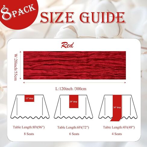 8Pack Red Cheesectoved Table Table Runners 120inch Gauze Table Table Cheese Commit Red Table Runner Rustic Shime Runner for Wedding Baby Birthday Party Party Decor in Kuwait