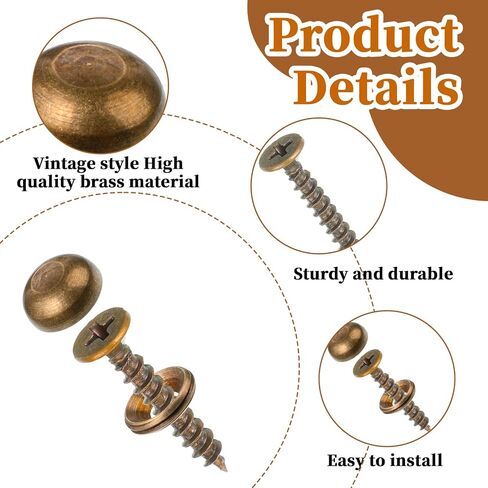 8 Pcs Brass Decorative Screws with Caps, Self Tapping Pure Fixing Screw Covers Mirror Screw Decorative Tacks for Furniture, Cabinet Handle, Doors, Mirror Fixing (15 mm, Bronze) in Saudi Arabia