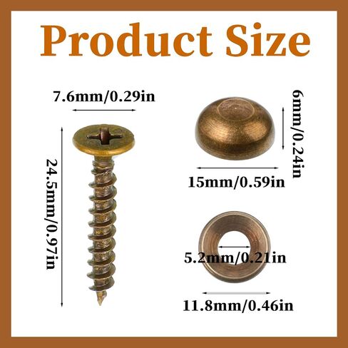 8 Pcs Brass Decorative Screws with Caps, Self Tapping Pure Fixing Screw Covers Mirror Screw Decorative Tacks for Furniture, Cabinet Handle, Doors, Mirror Fixing (15 mm, Bronze) in Saudi Arabia