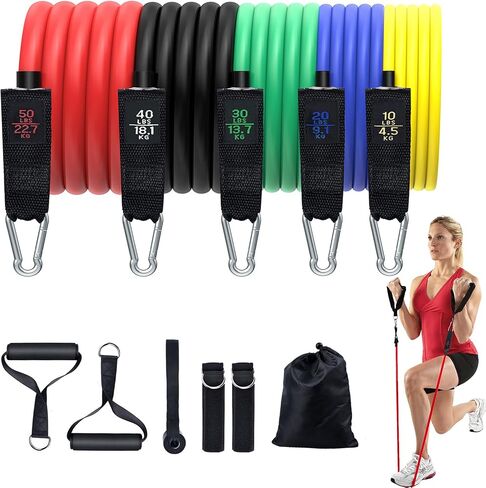Resistance Bands, Simmgud Exercise Bands Set with Handles, Work Out Bands with Door Anchor, Ankle Straps for Strength Training, Physical Therapy, Home Gym for Men and Women, Yoga, Pilates 150 LBS in Saudi Arabia