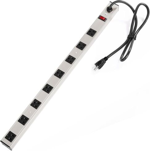 ProHT 6 Outlet Power Strip (03200) with 3ft Power Cord, Metal Housing, 125V/15A, Lighted Combo Switch/ Breaker, ETL Listed in Kuwait