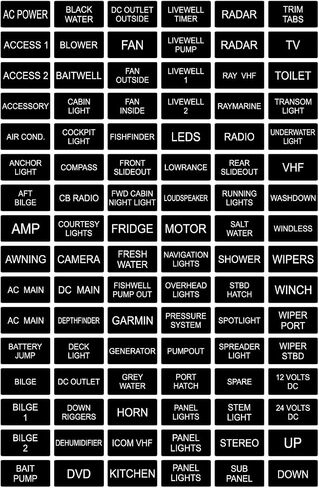 BLACK Marine Boat Dash Board Switch Instrument Panel Decal Sticker Labels Sheet Light Switch Fuse Description button Boating Fishing Horn GPS LEDS motor CD Radio Blower Fan Port in Saudi Arabia