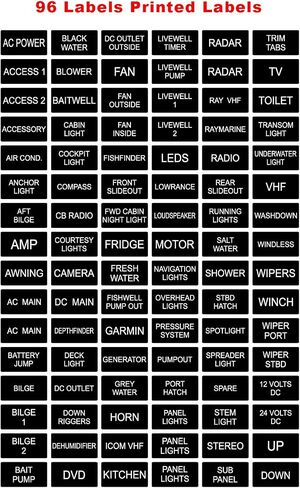 BLACK Marine Boat Dash Board Switch Instrument Panel Decal Sticker Labels Sheet Light Switch Fuse Description button Boating Fishing Horn GPS LEDS motor CD Radio Blower Fan Port in Saudi Arabia