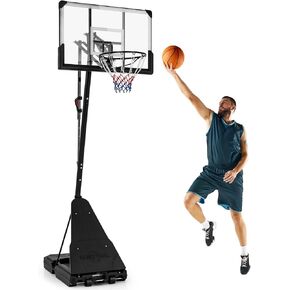 GYMAX Basketball Hoop, 4.9-10 FT Height Adjustable Basketball Goal with 44 Inch PC Backboard, Rebound Plate & Wheels for Kids Teens Adults, Portable Basketball Hoop for Indoor & Outdoor in Saudi Arabia