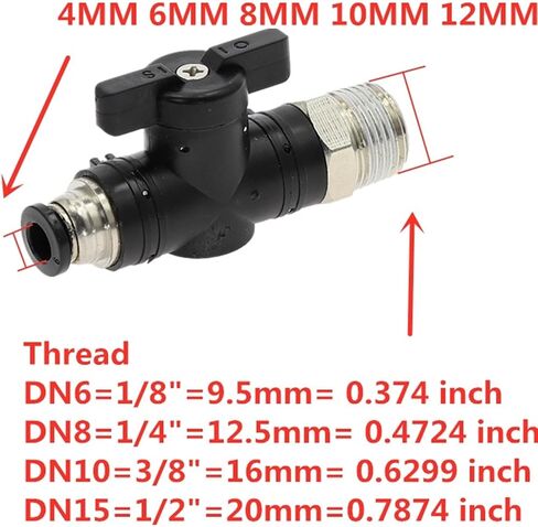 BC Pneumatic Manual Switch Ball Valve 4-12mm Tube Push In Quick Joint Connector Hand Valve To Turn 1/8" 3/8" 1/2" PT Male thread(BC 10mm,3/8 inch) in Saudi Arabia