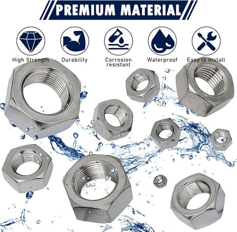 m12x1.25mm hex nut gut ، 304 من الفولاذ المقاوم للصدأ مقاوم المقاوم للصدأ سداسيس القفل ، والفضة ، 5pcs in Kuwait