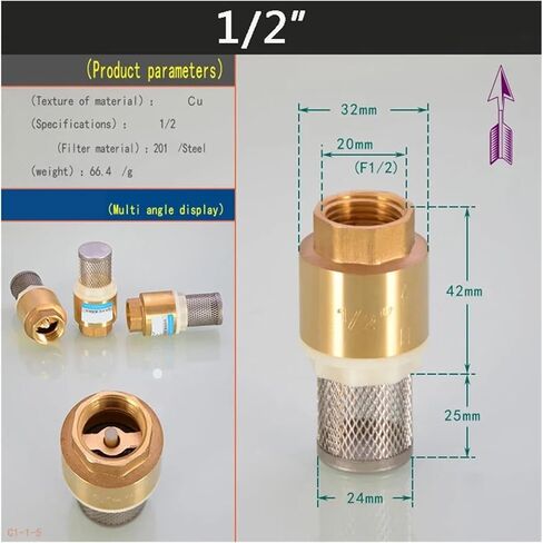 1 قطعة 1/2 "3/4" 1 "BSPP صمام فحص صمام الفحص النحاس الإناث مع مرشح الصلب لمضخة تسخين المياه (1) in Saudi Arabia