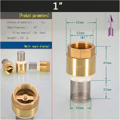 1 قطعة 1/2 "3/4" 1 "BSPP صمام فحص صمام الفحص النحاس الإناث مع مرشح الصلب لمضخة تسخين المياه (1) in Saudi Arabia