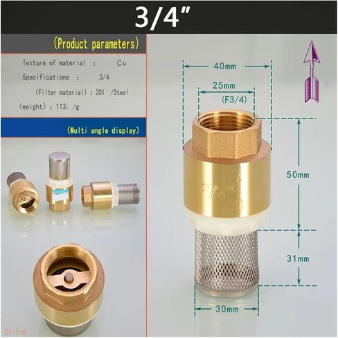 1 قطعة 1/2 "3/4" 1 "BSPP صمام فحص صمام الفحص النحاس الإناث مع مرشح الصلب لمضخة تسخين المياه (1) in Saudi Arabia