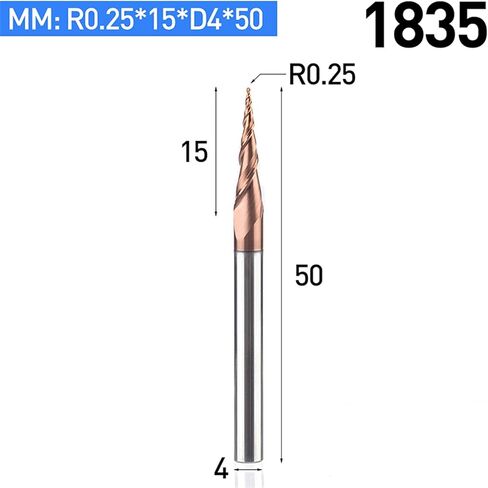 yingjun hrc55 كرة مدببة الأنف الطاحونة طاحونة التنغستن الصلبة الكربيد المغلفة المخروط CNC قاطع طحن D4-D10mm (طول الحافة: 1862) in Kuwait
