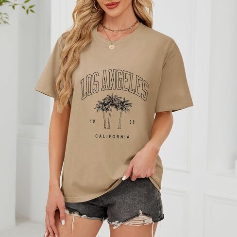 نساء لوس أنجلوس كاليفورنيا تي شيرت صيف شاطئ لطيف مطبوع قصير الأكمام القطن غير الرسمي TEE in Kuwait