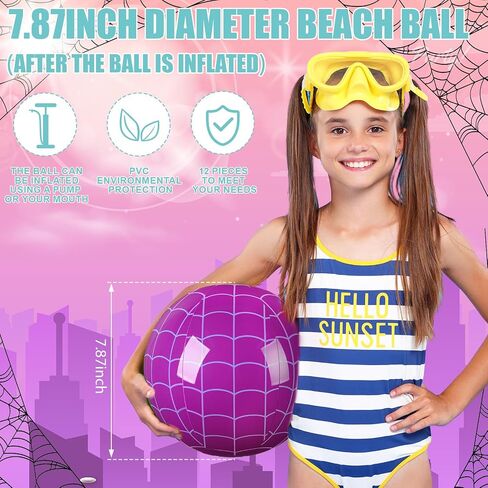 12 Pack Girl Spider Beach Ball 7.87 "Bulk for Summer Pool and Beach Game Gifts and Purple and Blue Spider Web Party Supplies and End of the Year Class Party Decorations in Saudi Arabia