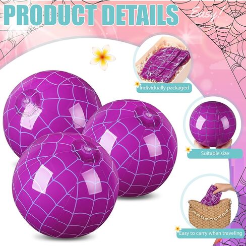 12 Pack Girl Spider Beach Ball 7.87 "Bulk for Summer Pool and Beach Game Gifts and Purple and Blue Spider Web Party Supplies and End of the Year Class Party Decorations in Saudi Arabia