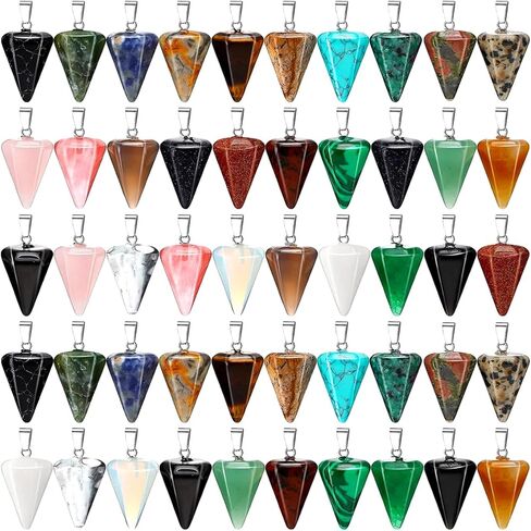 50 Pcs Natural Stone Crystal Agate Faceted Hexagonal Cone Pendant Necklace Accessories for Jewelry Making, DIY Pendant Charms, Multi-Color Smooth Polished Finish in Saudi Arabia