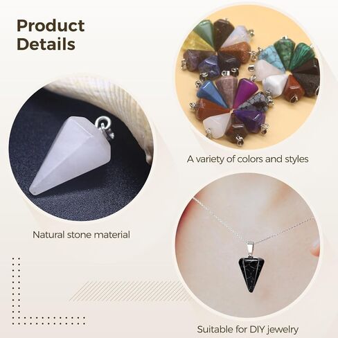50 Pcs Natural Stone Crystal Agate Faceted Hexagonal Cone Pendant Necklace Accessories for Jewelry Making, DIY Pendant Charms, Multi-Color Smooth Polished Finish in Saudi Arabia